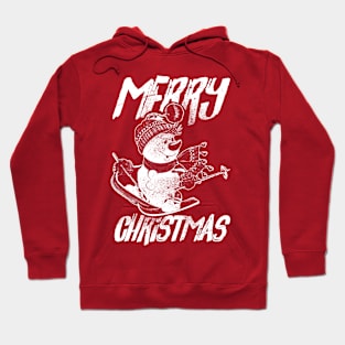 Skiing Snowman - Merry Christmas - White Hoodie